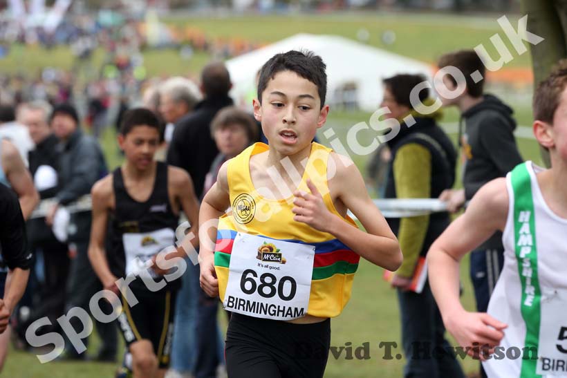 Markhim Lonsdale (North East) in the Under-13 Boys race, McCain Inter Counties Cross Country, Cofton Park, Birmingham.